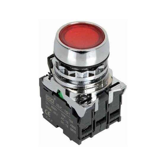 ISM-BW34M5 220V Işıklı Yaylı Metal Buton - Kırmızı