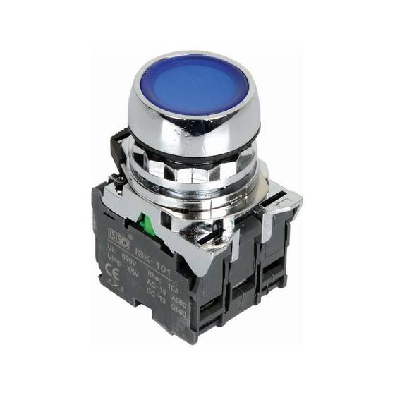 ISM-BW36M5 220V Işıklı Yaylı Metal Buton - Mavi