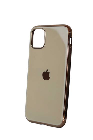 Kahverengi İphone 11 Apple Logolu Lazer Kesim Silikon Kılıf