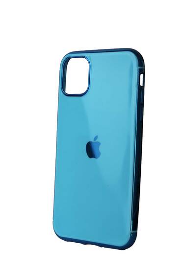 Mavi İphone 11 Apple Logolu Lazer Kesim Silikon Kılıf