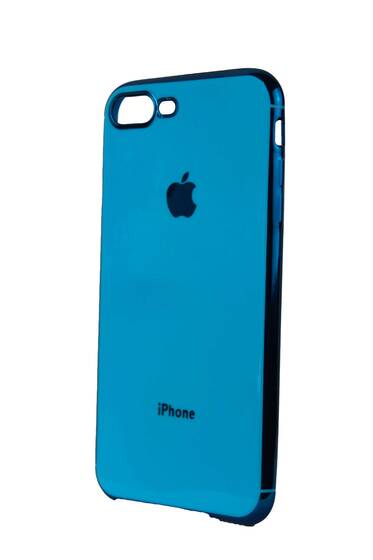 Mavi İphone 7 Plus - Apple Logolu Lazer Kesim Silikon Kılıf