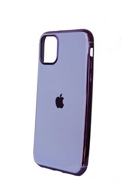  - Mor İphone 11 Apple Logolu Lazer Kesim Silikon Kılıf