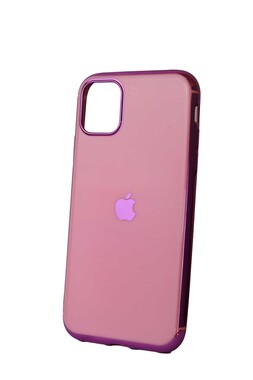  - Pembe İphone 11, Apple Logolu Lazer Kesim Silikon Kılıf
