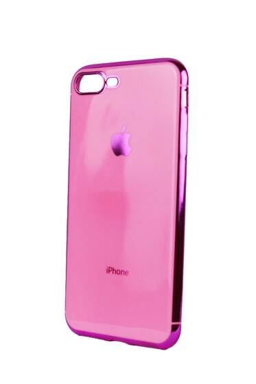 Pembe İphone 7 Plus - Apple Logolu Lazer Kesim Silikon Kılıf