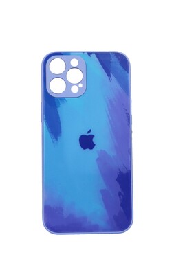  - Rainbow Mavi İphone 12 Pro max Uyumlu Kamera Korumalı Cam Kılıf