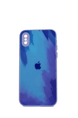  - Rainbow Mavi İphone X Kamera Korumalı Cam Kılıf