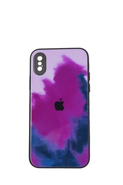  - Rainbow Mor İphone X Kamera Korumalı Cam Kılıf