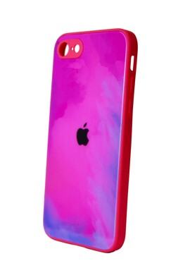  - Rainbow Pembe İphone 7 Kamera Korumalı Cam Kılıf