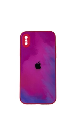  - Rainbow Pembe İphone X Kamera Korumalı Cam Kılıf