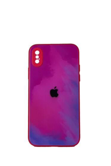 Rainbow Pembe İphone X Kamera Korumalı Cam Kılıf