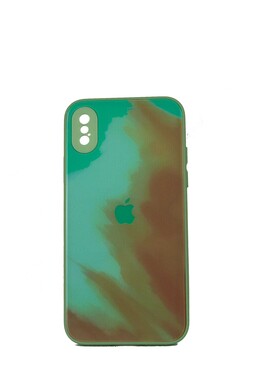  - Rainbow Yeşil İphone X Kamera Korumalı Cam Kılıf