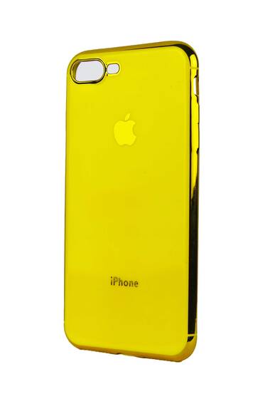 Sarı İphone 7 Plus - Apple Logolu Lazer Kesim Silikon Kılıf