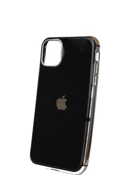  - Siyah İphone 11 Apple Logolu Lazer Kesim Silikon Kılıf
