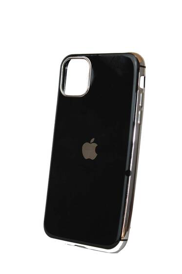 Siyah İphone 11 Apple Logolu Lazer Kesim Silikon Kılıf