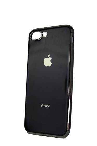 Siyah İphone 7 Plus Logolu - Apple Lazer Kesim Silikon Kılıf