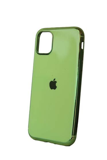 Yeşil İphone 11 Apple Logolu Lazer Kesim Silikon Kılıf